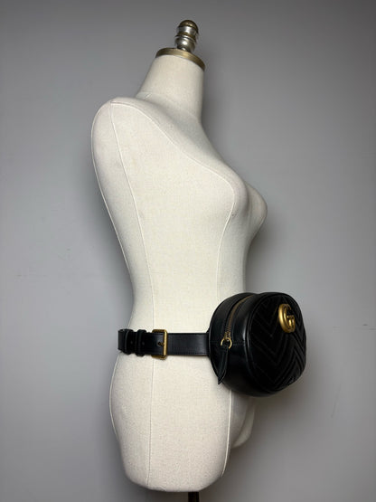 Women's Gucci Marmont Matelassé Black Calfskin Leather Authentic Pre-Owned Small Belt Bag