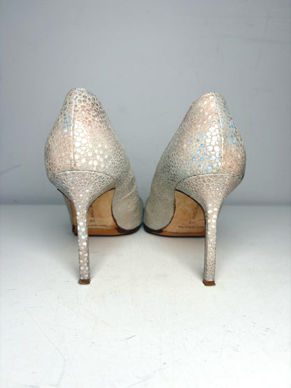 W Shoe Size 38 Manolo Blahnik Bone Snakeskin Effect Pre-owned Heels