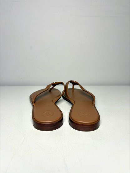 W Shoe Size 9 Tory Burch Benton Brown Leather Pre-owned Flip Flops