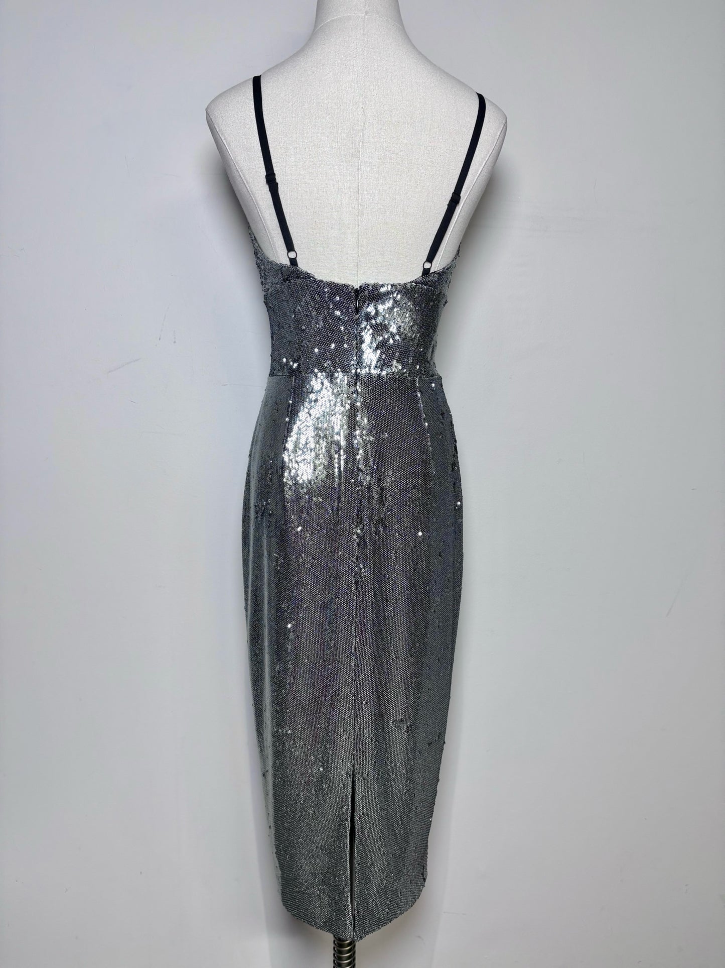 Women Size S Dress the Population Silver Sequins Midi Dress