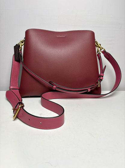 Women's Coach Willow C2590 Berry Colorblock Leather Pre-Owned Medium Shoulder Crossbody Bag