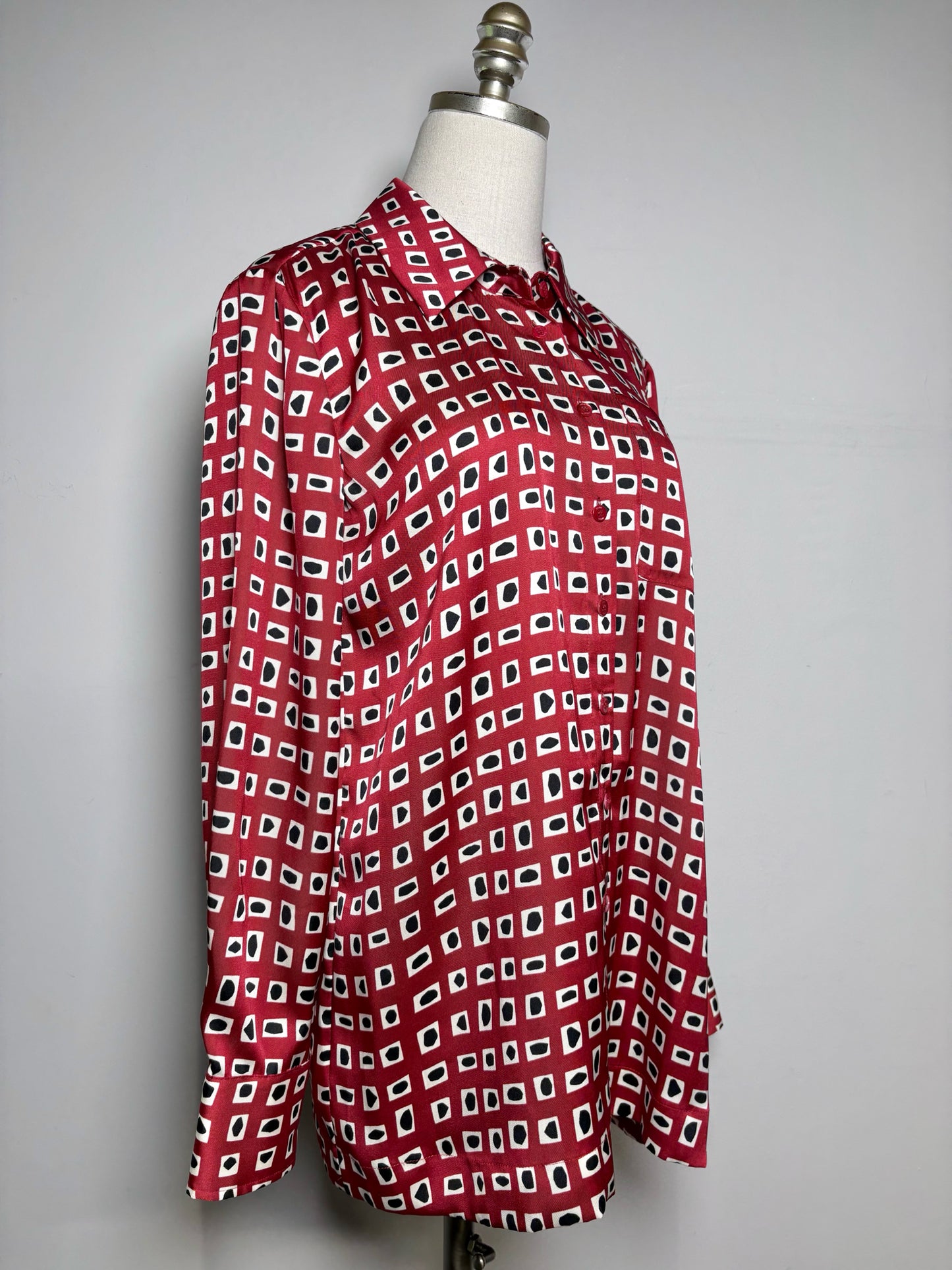 Women Size M Staud Red, Black, White Print Women's 100% Polyester Blouse