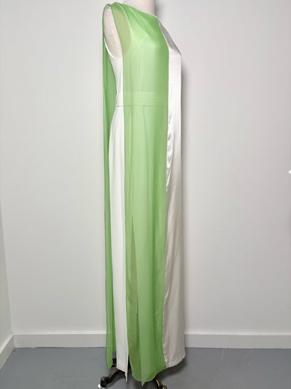 Women Size 42 ( 6 US) Hussein Chalayan Ivory w/Green Block Colorblock Silk Gown