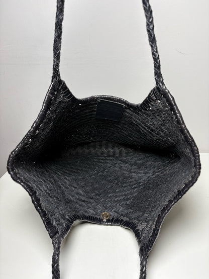 Women's Dragon Diffusion Black Handwoven Leather NS Diagonal Pre-Owned Basket Tote Bag