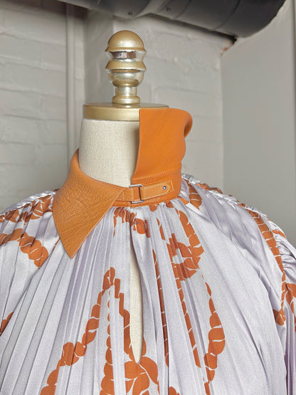 Women Size S Lafayette 148 Lavender, Tan Print Pre-owned Midi Pleated Dress