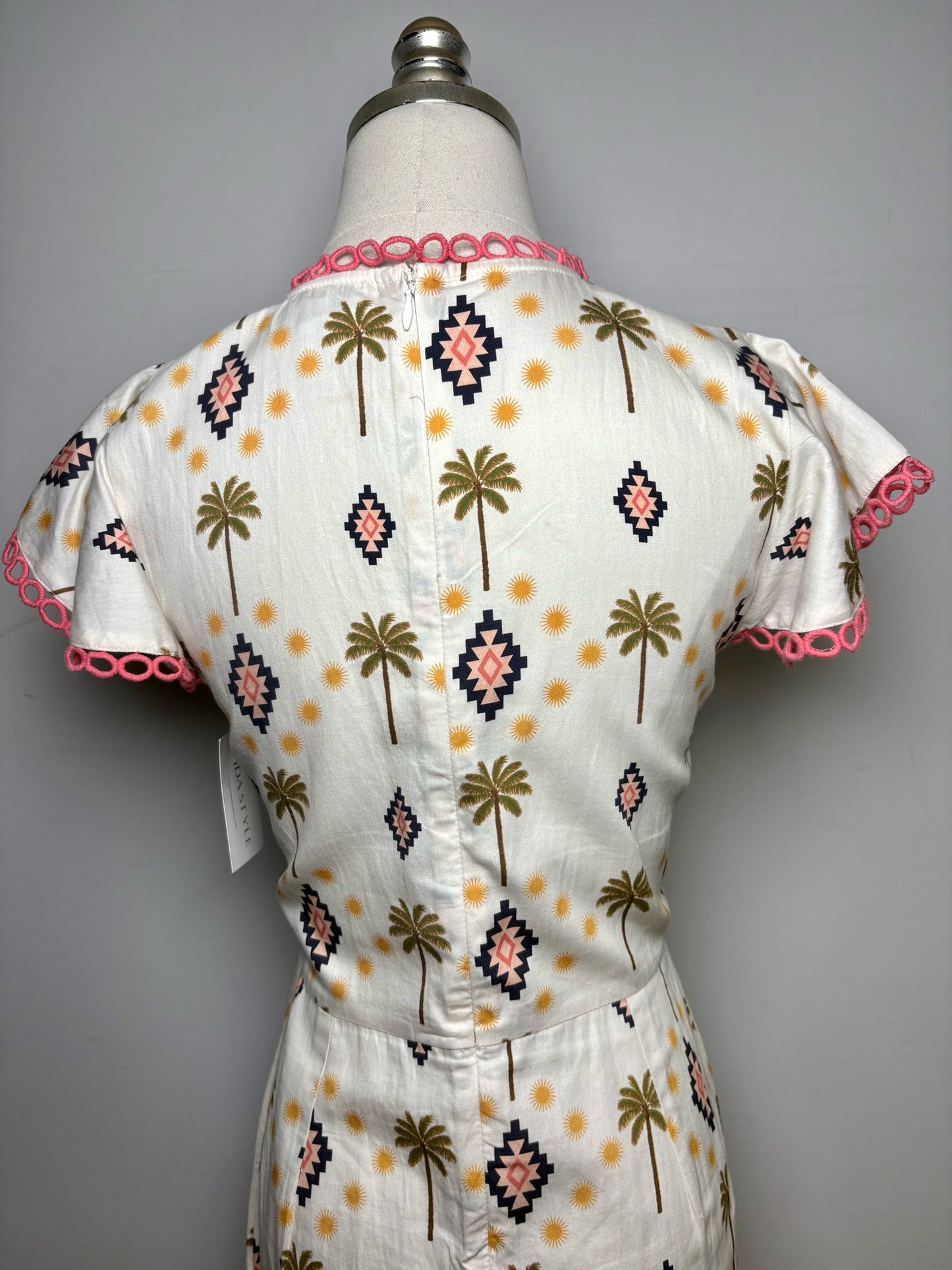 Women Size 4 Never Fully Dressed Off-white Print 100% Cotton Pre-owned Dress
