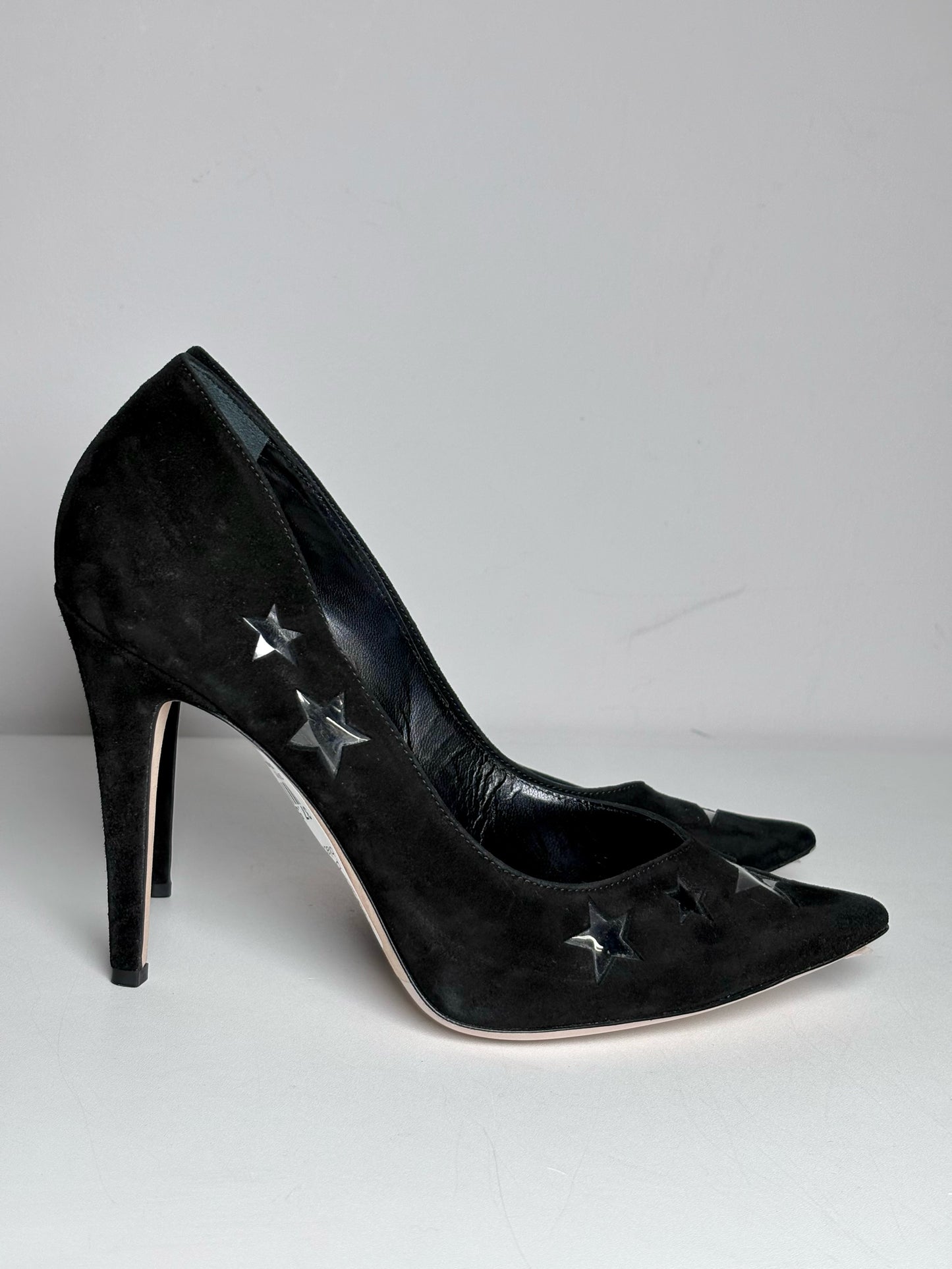 W Shoe Size 37.5 (7 US) Tamara Mellon PVC Stars Black Suede Pre-owned Heels