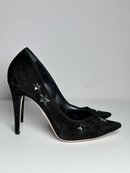 W Shoe Size 37.5 (7 US) Tamara Mellon PVC Stars Black Suede Pre-owned Heels