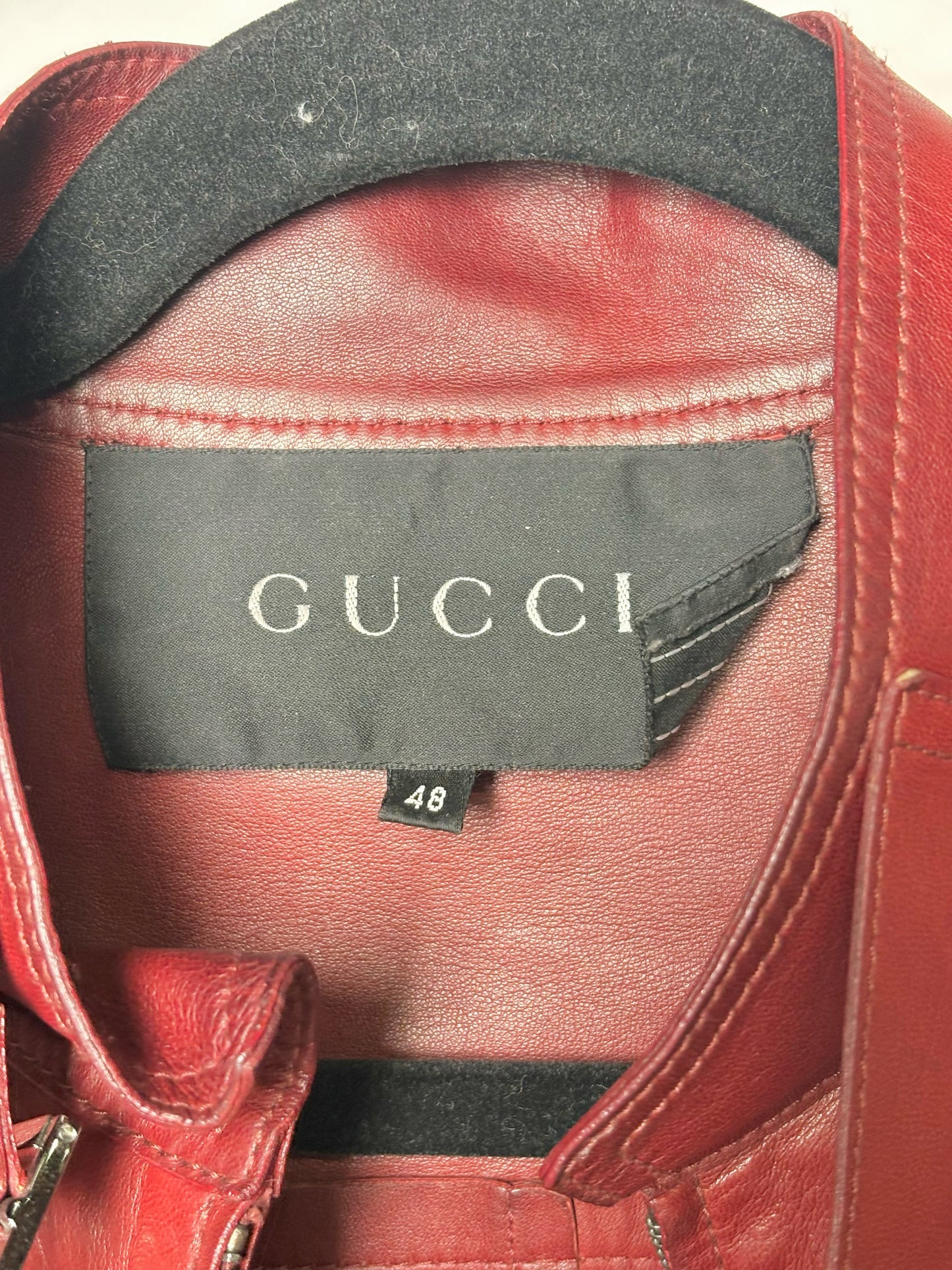 Gucci Burgundy Leather Solid Men's 48 (XL) Jacket
