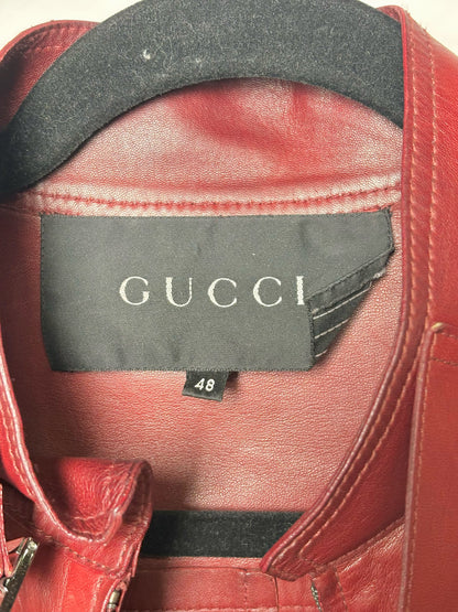 Gucci Burgundy Leather Solid Men's 48 (XL) Jacket