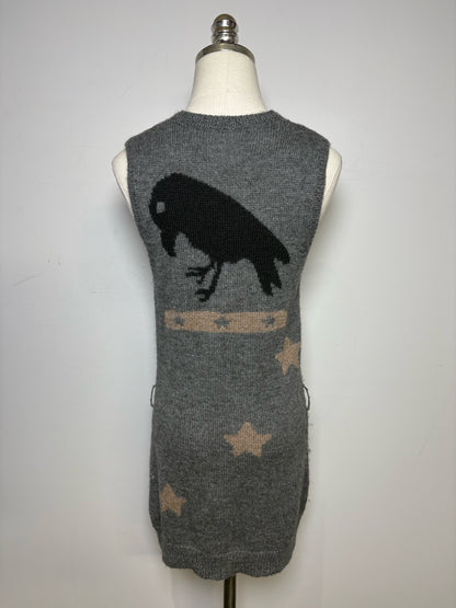 Women Size M Rhys Dwfen Gray Bird Baby Alpaca Vintage Pre-Owned Long Cardigan Sweater