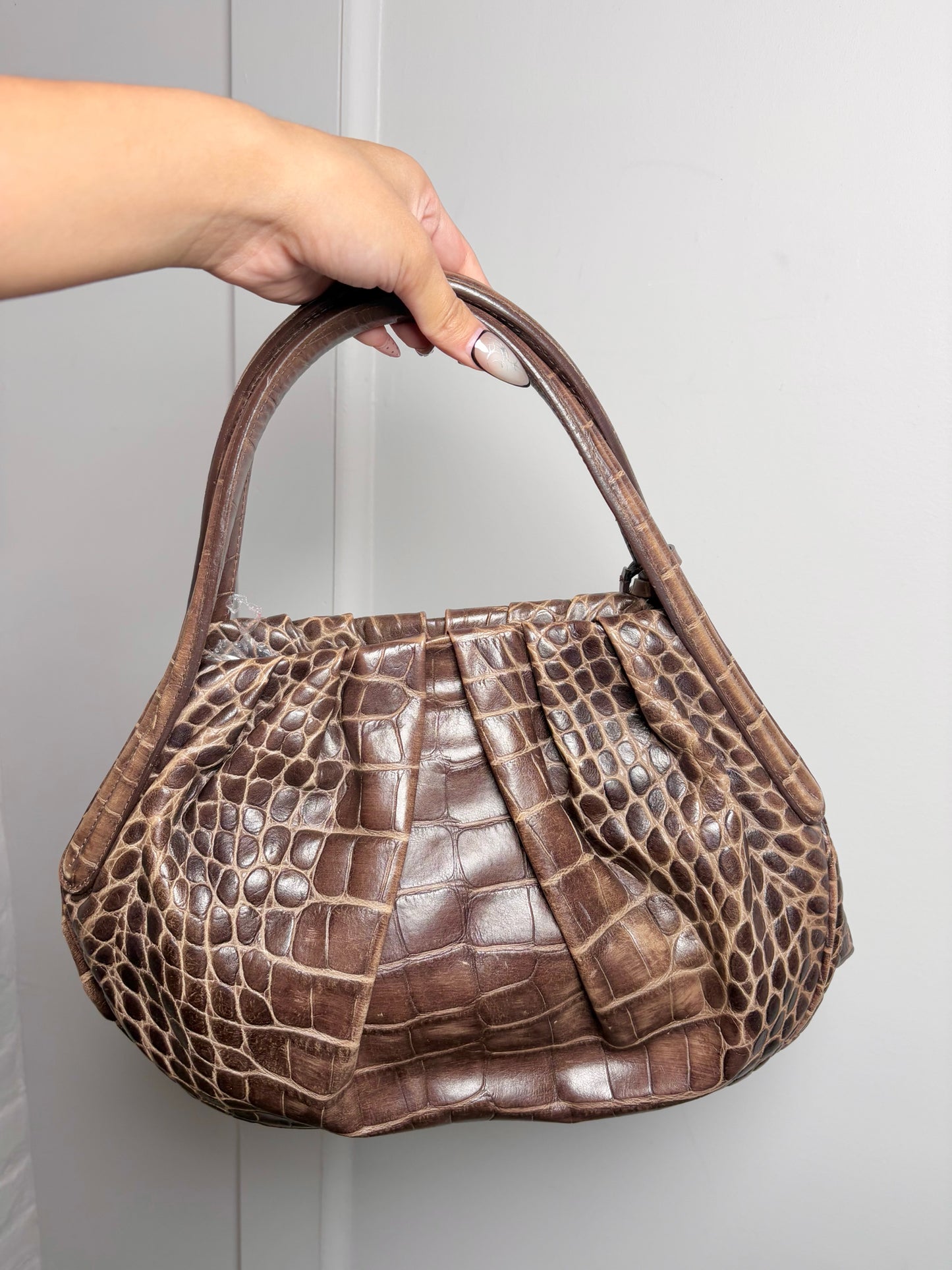 Leather Giorgio Armani Croc Embossed Vintage Brown Medium Purse