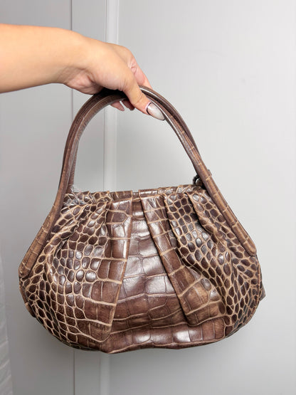 Leather Giorgio Armani Croc Embossed Vintage Brown Medium Purse