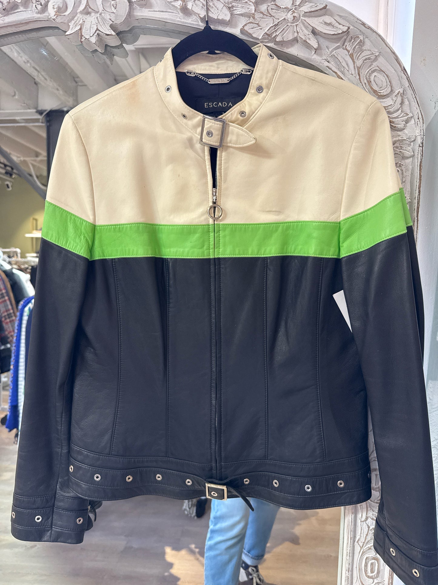 Women Size 42 (M, US) Escada Black, Green, Cream Colorblock Vintage Jacket