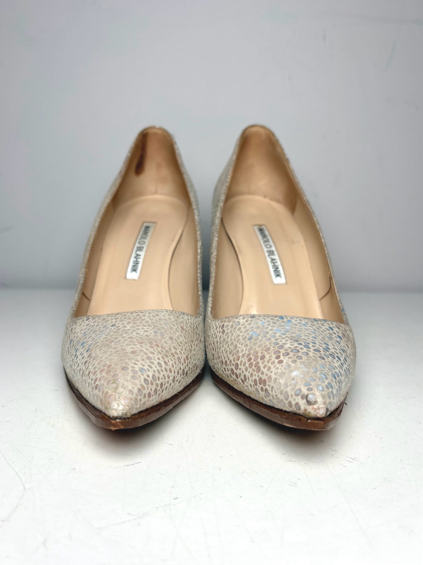 W Shoe Size 38 Manolo Blahnik Bone Snakeskin Effect Pre-owned Heels