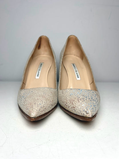 W Shoe Size 38 Manolo Blahnik Bone Snakeskin Effect Pre-owned Heels