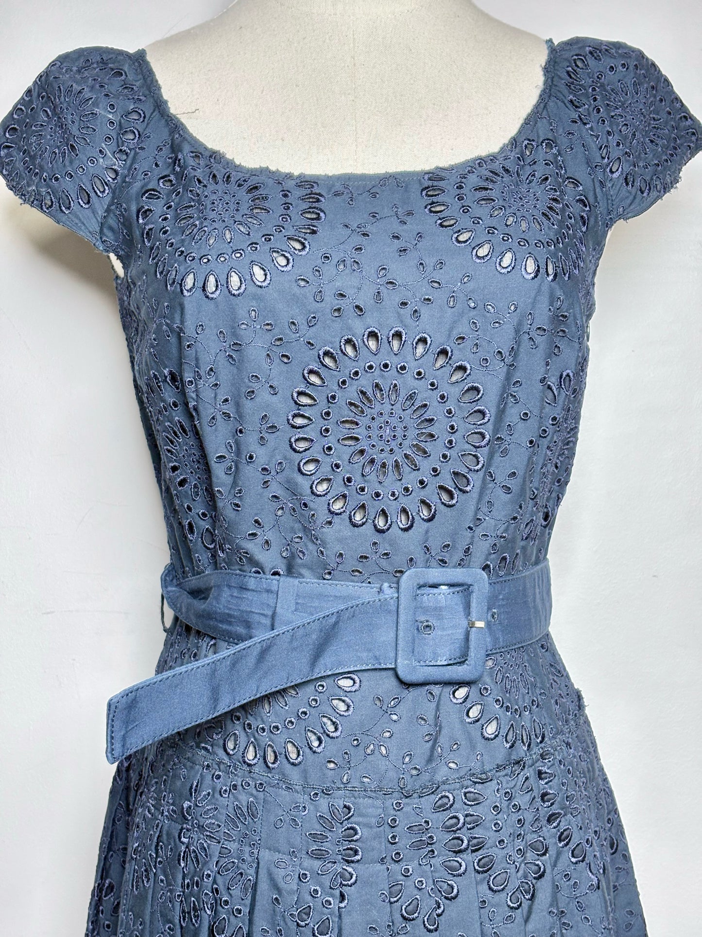 Women Size 40 (4/S US) Prada Blue Eyelet Lace Women's 100% Cotton Dress