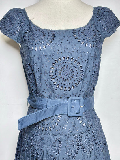 Women Size 40 (4/S US) Prada Blue Eyelet Lace Women's 100% Cotton Dress