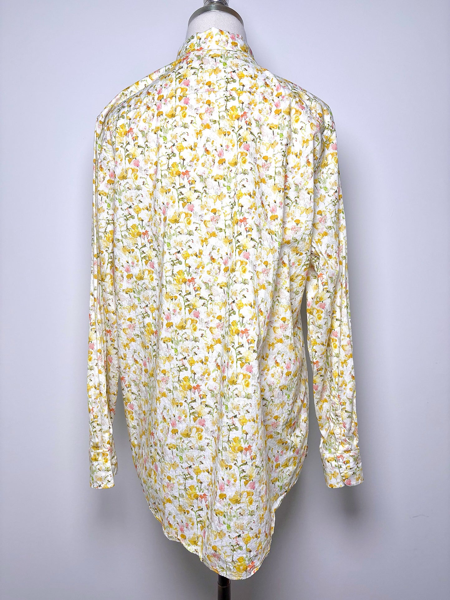 Women Size XL Ann Mashburn Yellow Floral Cotton Shirt
