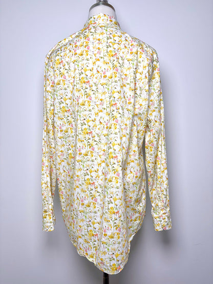 Women Size XL Ann Mashburn Yellow Floral Cotton Shirt