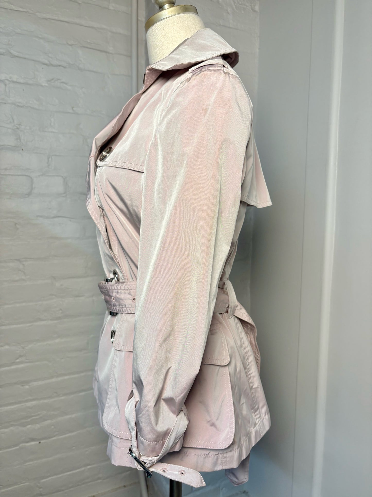 Women Size 10 Burberry Dusty Pink Solid Trench Short Coat