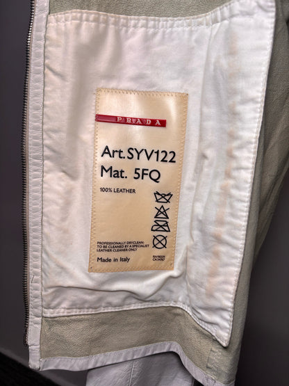 Vintage Prada White Leather Solid Men's Size 52 Moto Jacket