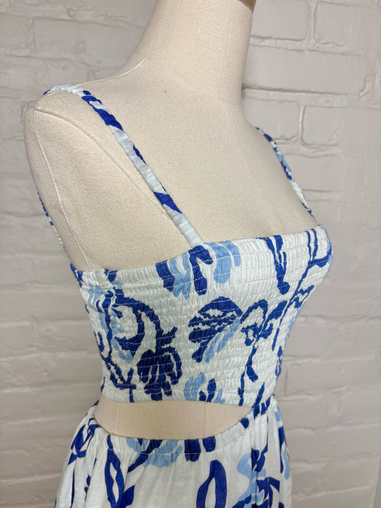 Women Size S Faithfull the Brand White Print Linen Cutout Dress