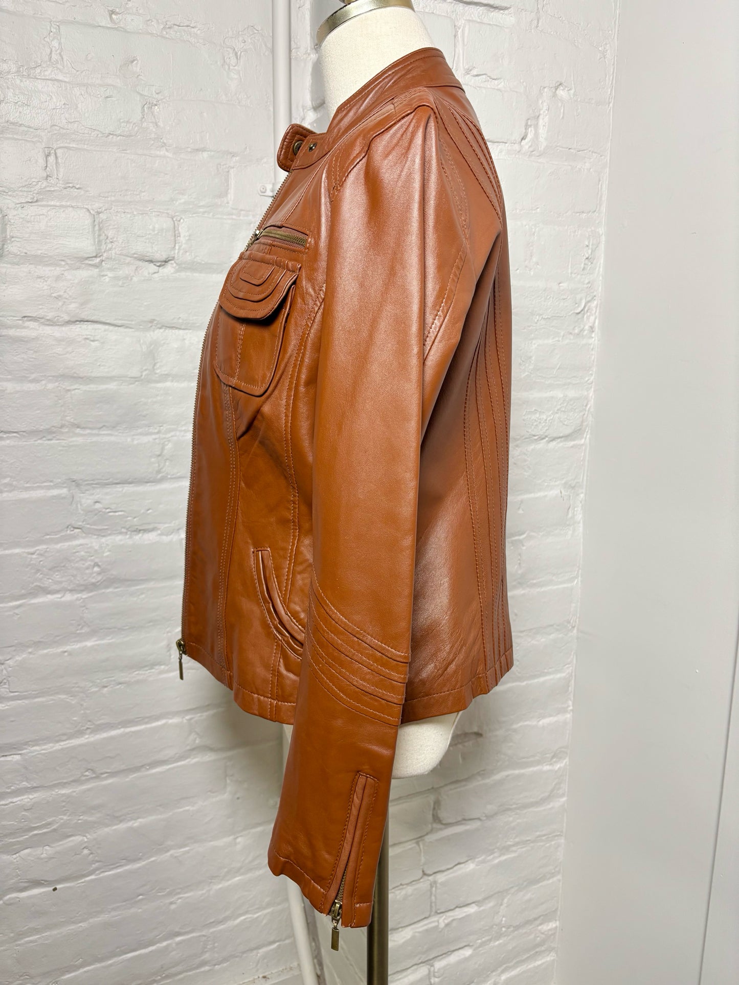 Women Size S Bagatelle Brown Solid Leather Jacket