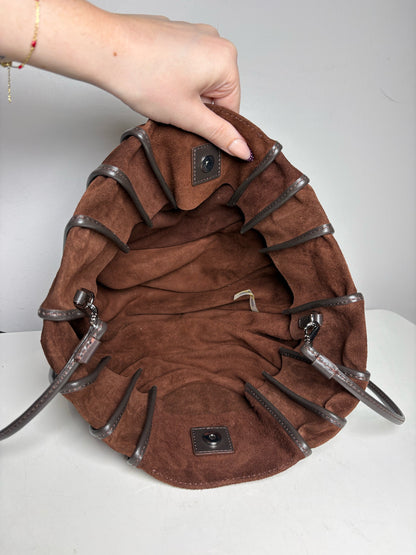 Women's STAUD Wells Convertible Brown Suede Black Leather Pre-Owned Shoulder Bag / Clutch