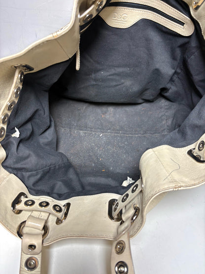 Dolce & Gabbana Rebecca Bag Studded Leather Pre-owned Cream Large Bag