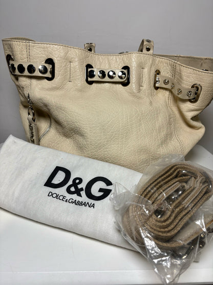 Dolce & Gabbana Rebecca Bag Studded Leather Pre-owned Cream Large Bag