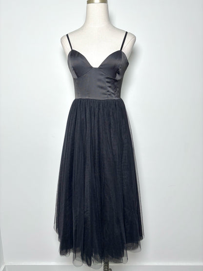 Women Size 6 Fame and Partners Black Tulle Cocktail Midi Dress