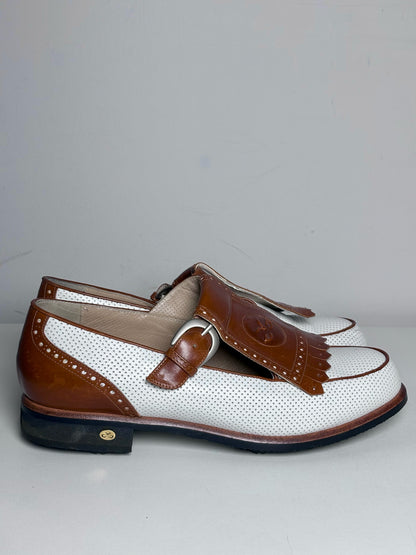 W Shoe Size 8 Walter Genuin Kiltie White, Caramel Leather Vintage Golf Shoes