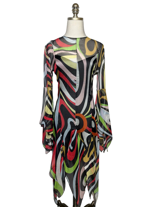 Signature Pucci print in multi-color, chiffon silk midi dress new with tags.