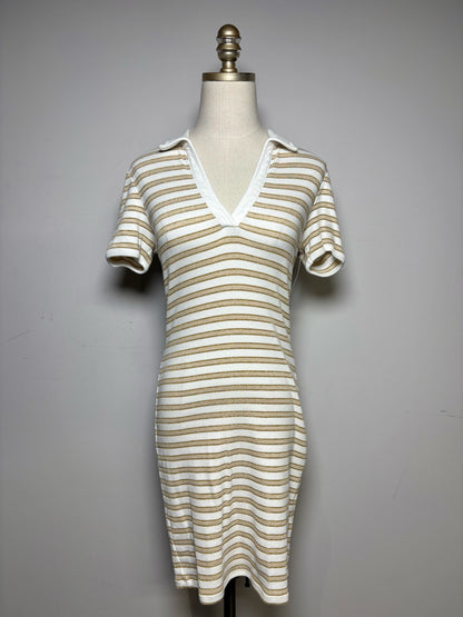 Women's Size XS Veronica Beard Bailey Striped Metallic Gold Pre-Owned Polo Dress