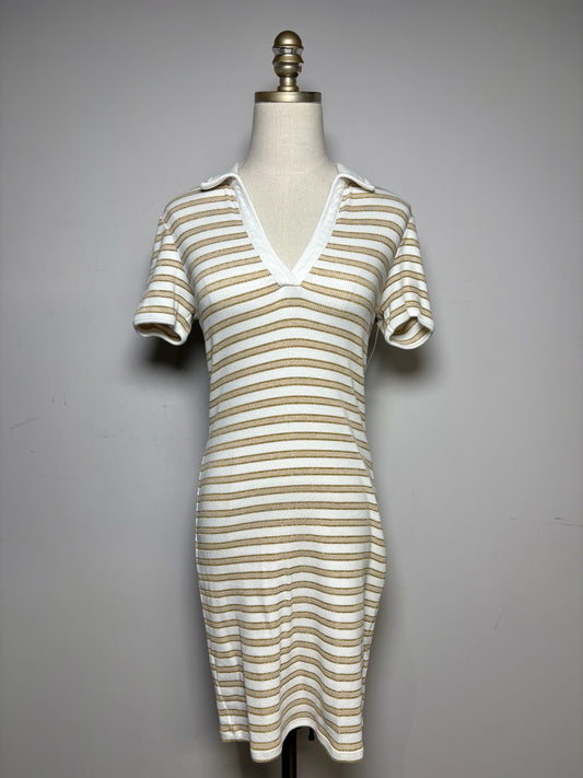 Women's Size XS Veronica Beard Bailey Striped Metallic Gold Pre-Owned Polo Dress