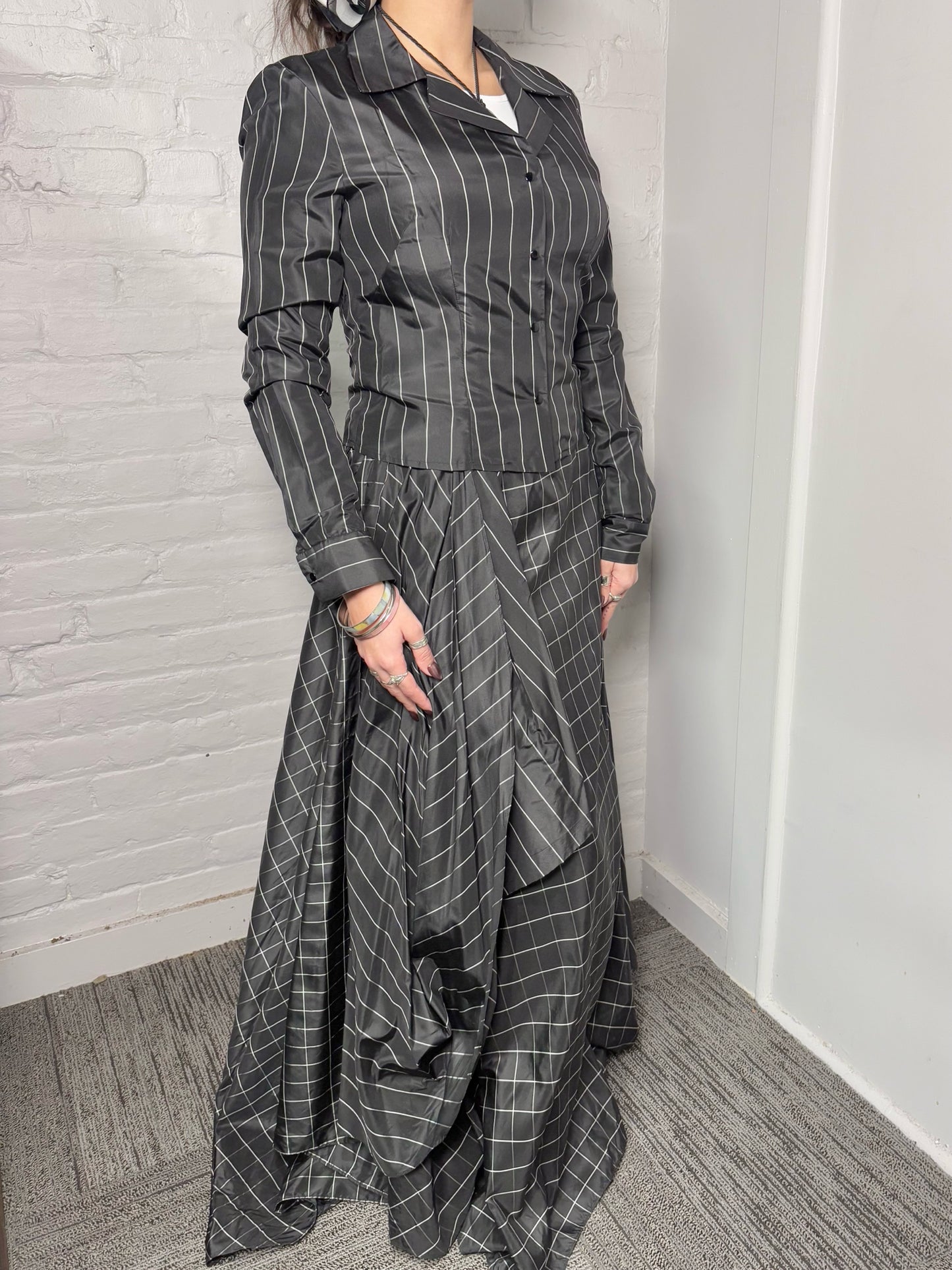 Women Size 8 Del Rosario Black & White Checkered Vintage Taffeta 2 Piece Set