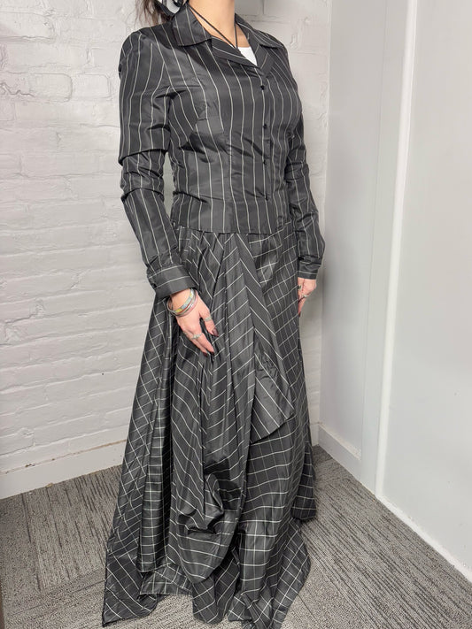 Women Size 8 Del Rosario Black & White Checkered Vintage Taffeta 2 Piece Set