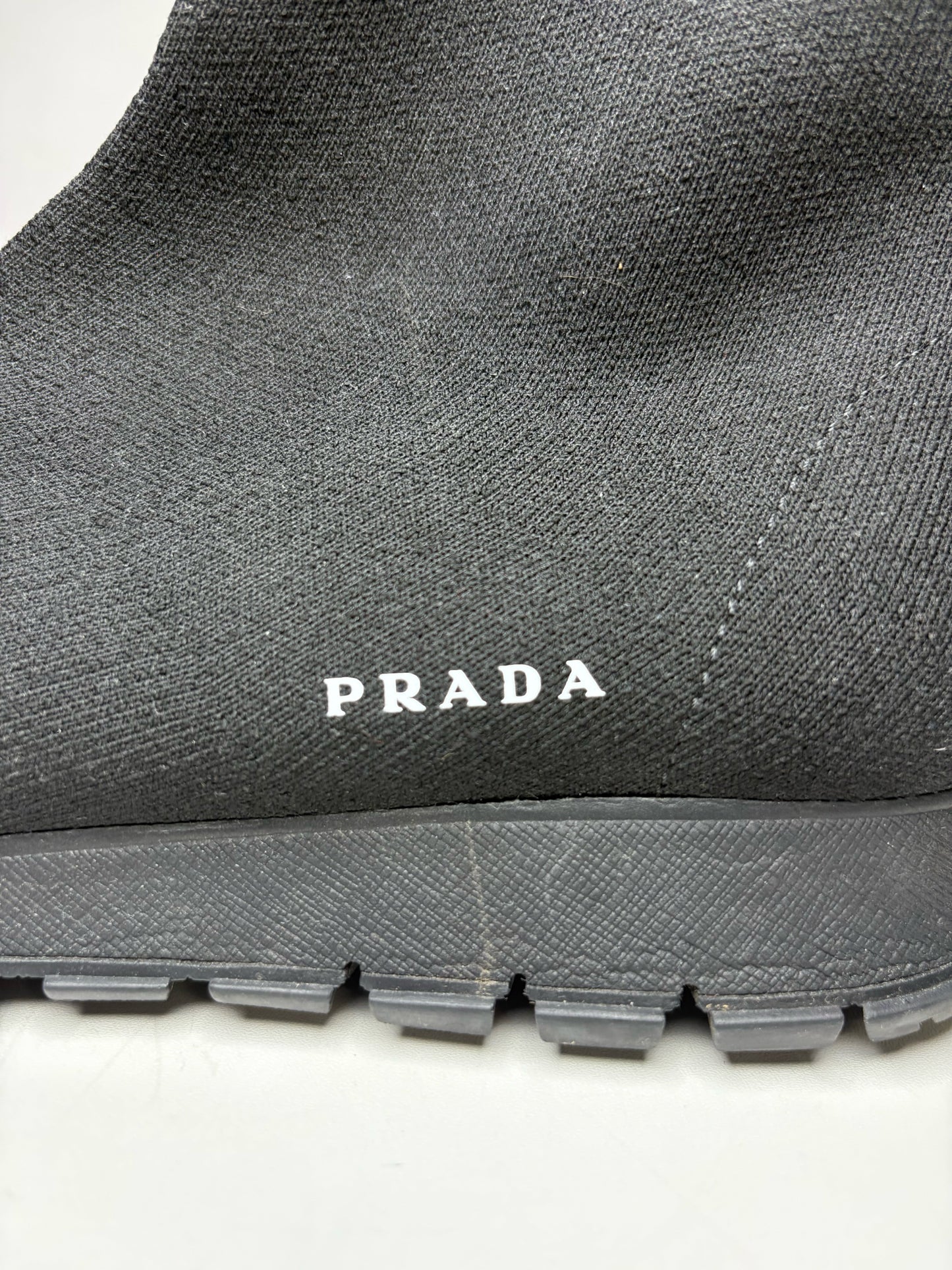 Women's Shoe Size 38 Prada Prax 01 Black Nylon Knit Sock Pre-Owned High-Top Boots