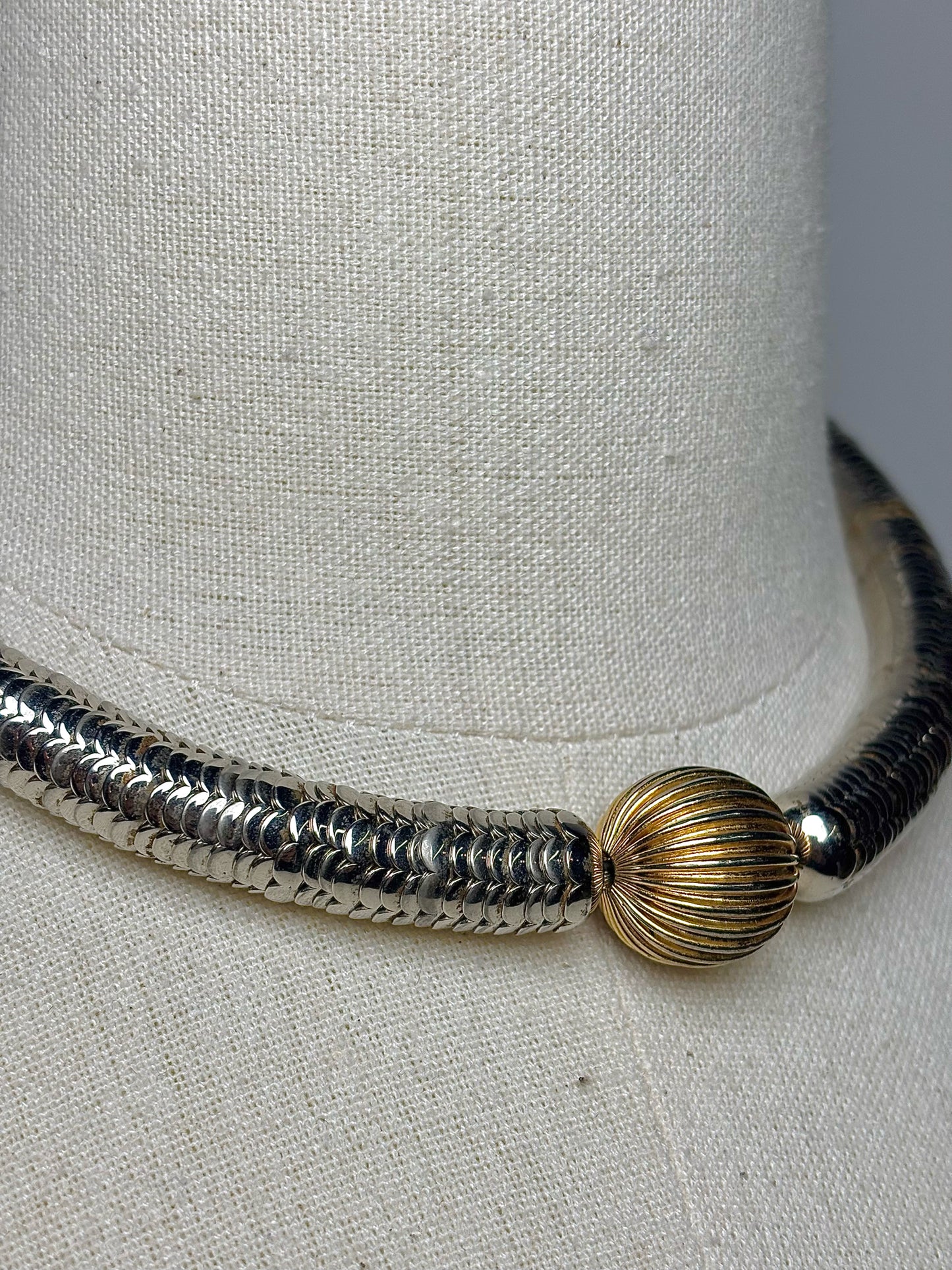 Yves Saint Laurent Sterling Silver Serpentine Chain, Ball Vintage Pre-owned Necklace