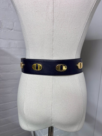 Escada Leather 36 (XS) Vintage Black Chain Links Padlocks Belt
