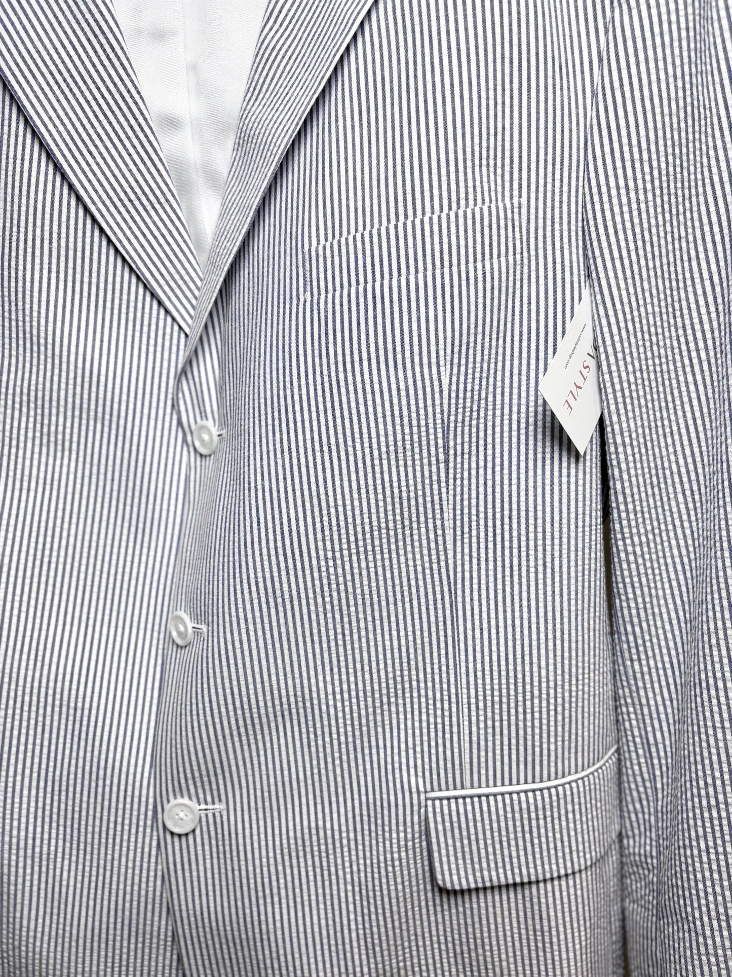 Jos. A. Bank Blue & White 100% Cotton Searsucker Men's 46R Suit NWT Pre-Owned