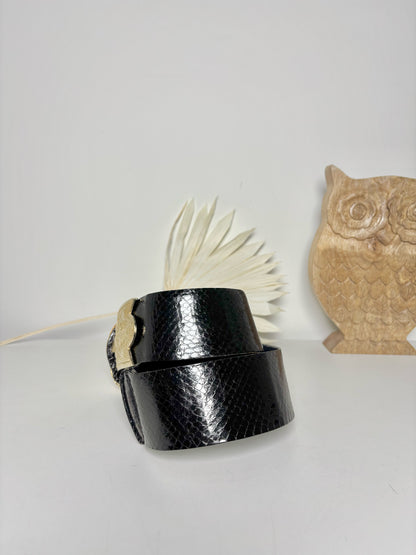 Judith Leiber Leather & Metal One Size Pre-owned Black & Gold Belt