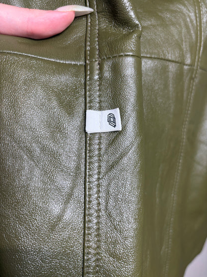 Men Size S Due Diligence Olive Green Lambskin Leather Pre-Owned Shirt Jacket