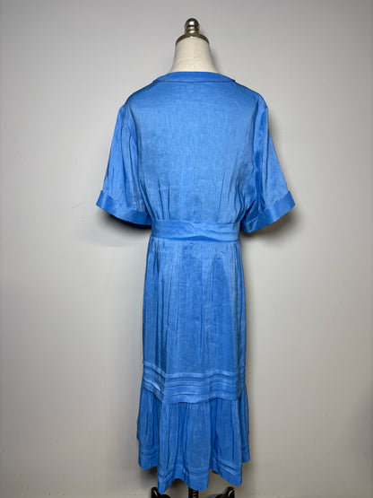 Women Size XXL Kobi Halperin Blue Solid Linen/Silk Blend Pre-owned Dress