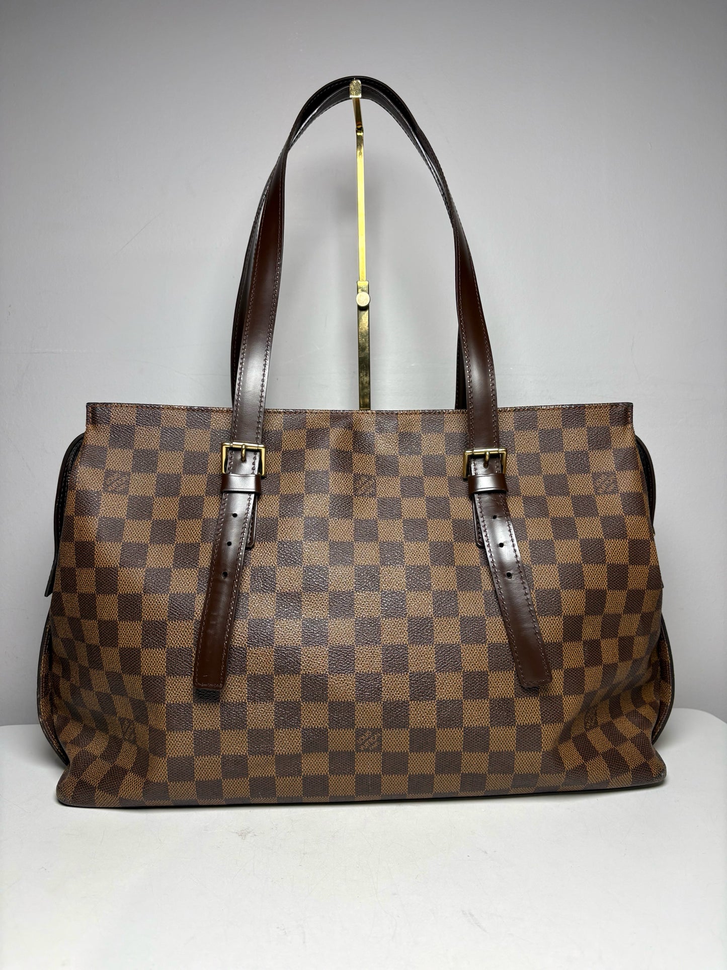 Women's Louis Vuitton Chelsea Damier Ebene Brown Coated Canvas Pre-Owned Large Tote Purse