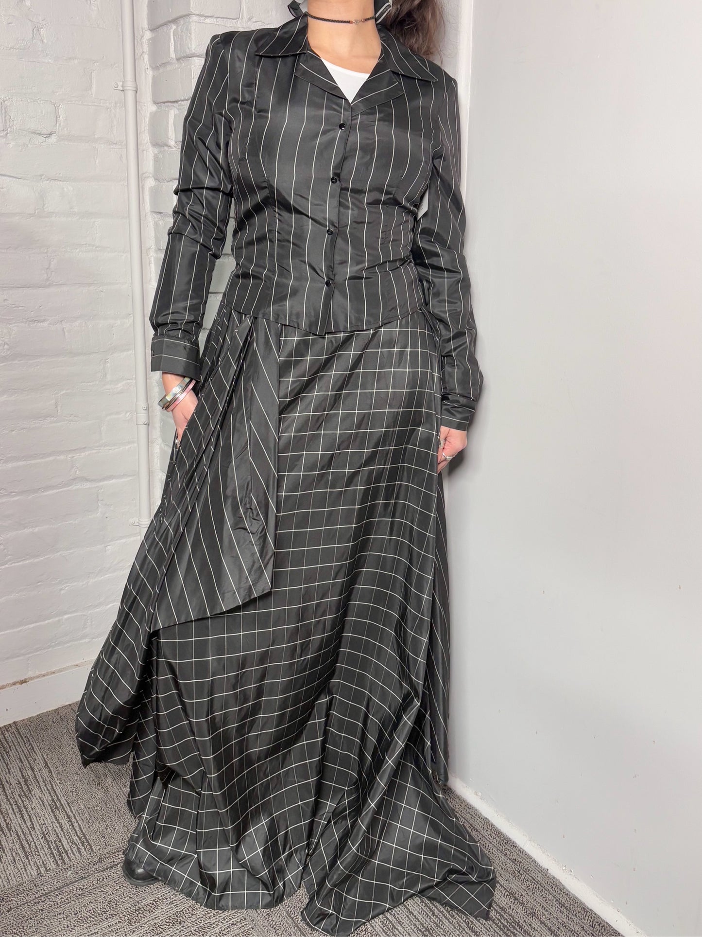 Women Size 8 Del Rosario Black & White Checkered Vintage Taffeta 2 Piece Set