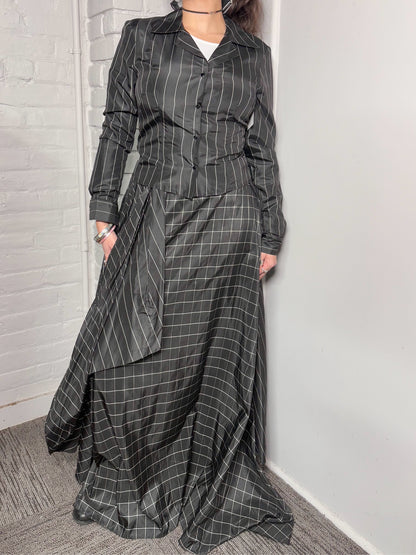 Women Size 8 Del Rosario Black & White Checkered Vintage Taffeta 2 Piece Set