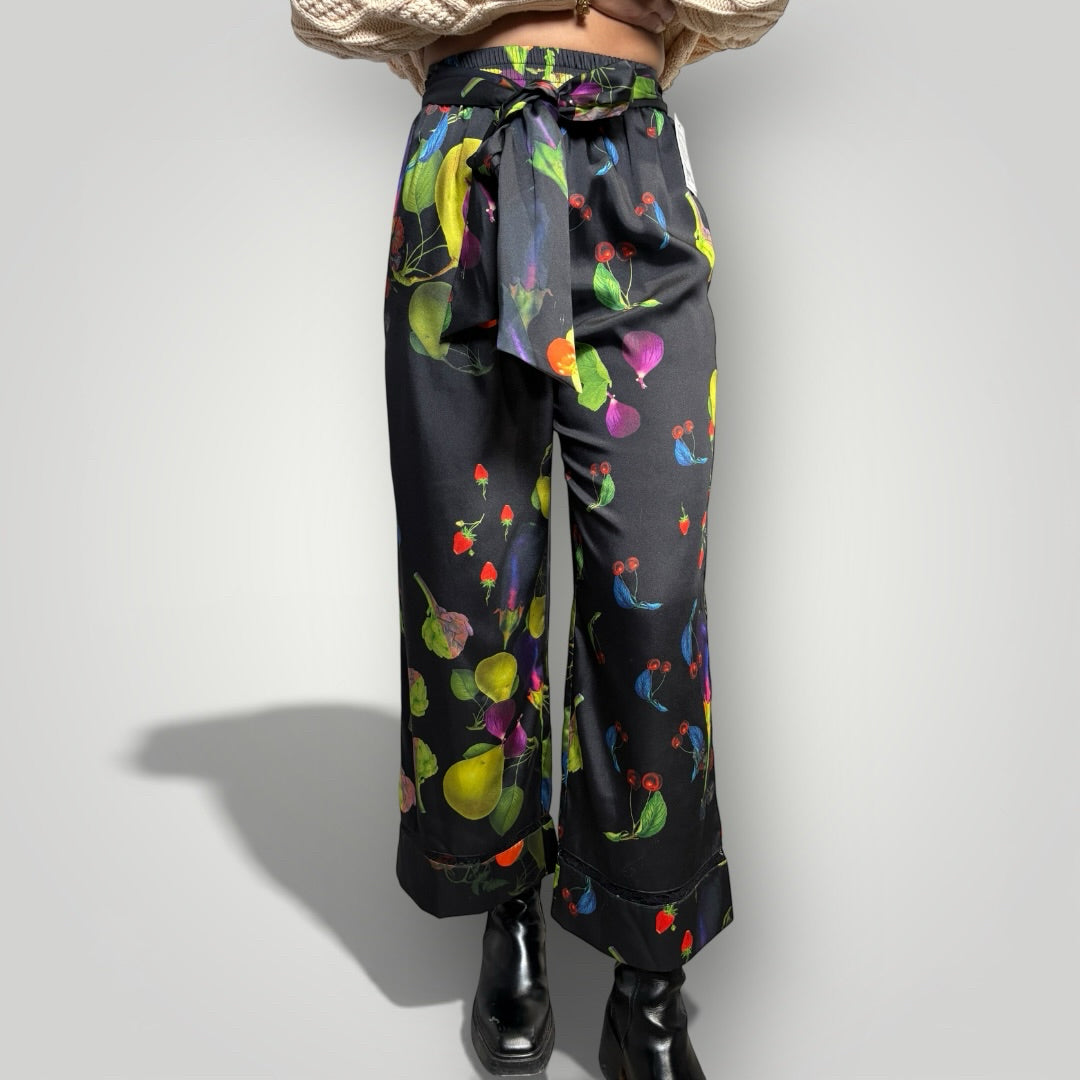 Women Size XS Cynthia Rowley Black Colorful Fruits Pants