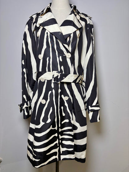 Women Size 8 Christian Dior Black, Cream Zebra Silk Trench Coat